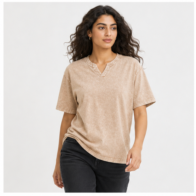 T Shirts for Men Women Vintage Wash 100% Cotton V Neck Drop Shoulder Tee Tops - model view
