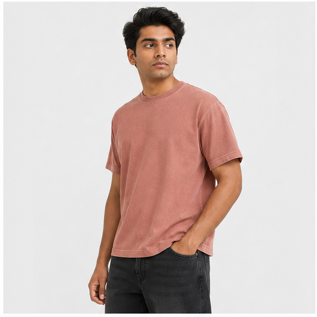 Men's Heavy Weight Boxy Crew Neck Short Sleeve T-Shirt - model view